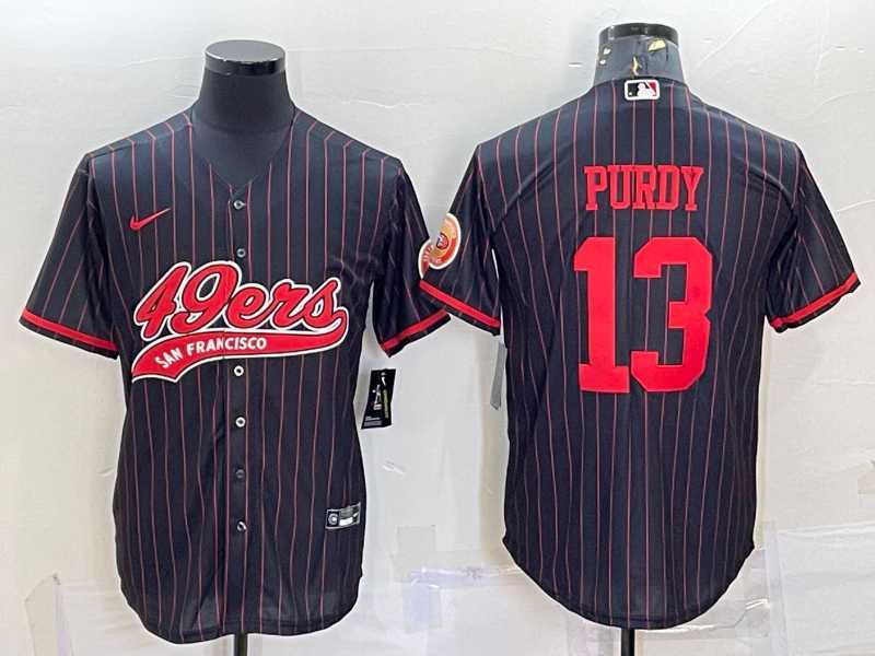 Mens San Francisco 49ers #13 Brock Purdy Black Pinstripe With Patch Cool Base Stitched Baseball Jersey